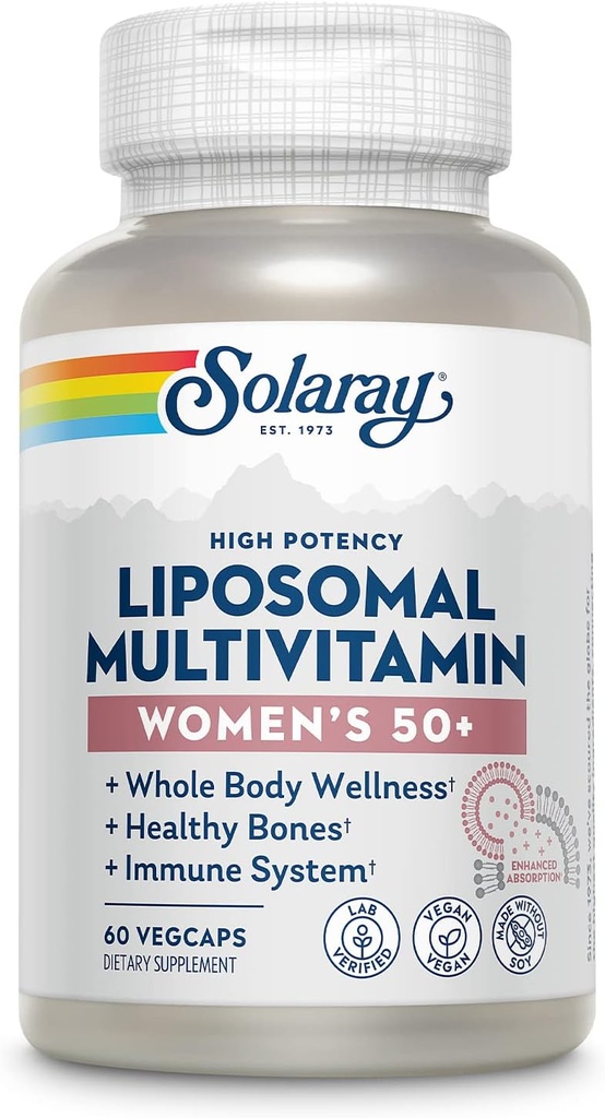 女性のためのSOLARAY Liposomal Multivitamin 50プラス, 鉄と吸収性を高めました, ビタミンD, ビタミンC, B12, ビオチン&その他, 免疫サポート&骨の健康, ビーガン, 30 サービング, 60 VegCaps