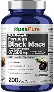 NusaPureブラックマカルート50:1抽出物、750mgは、キャップ当たり37,500mg 200ベジー相当(Vegan、非GMO)