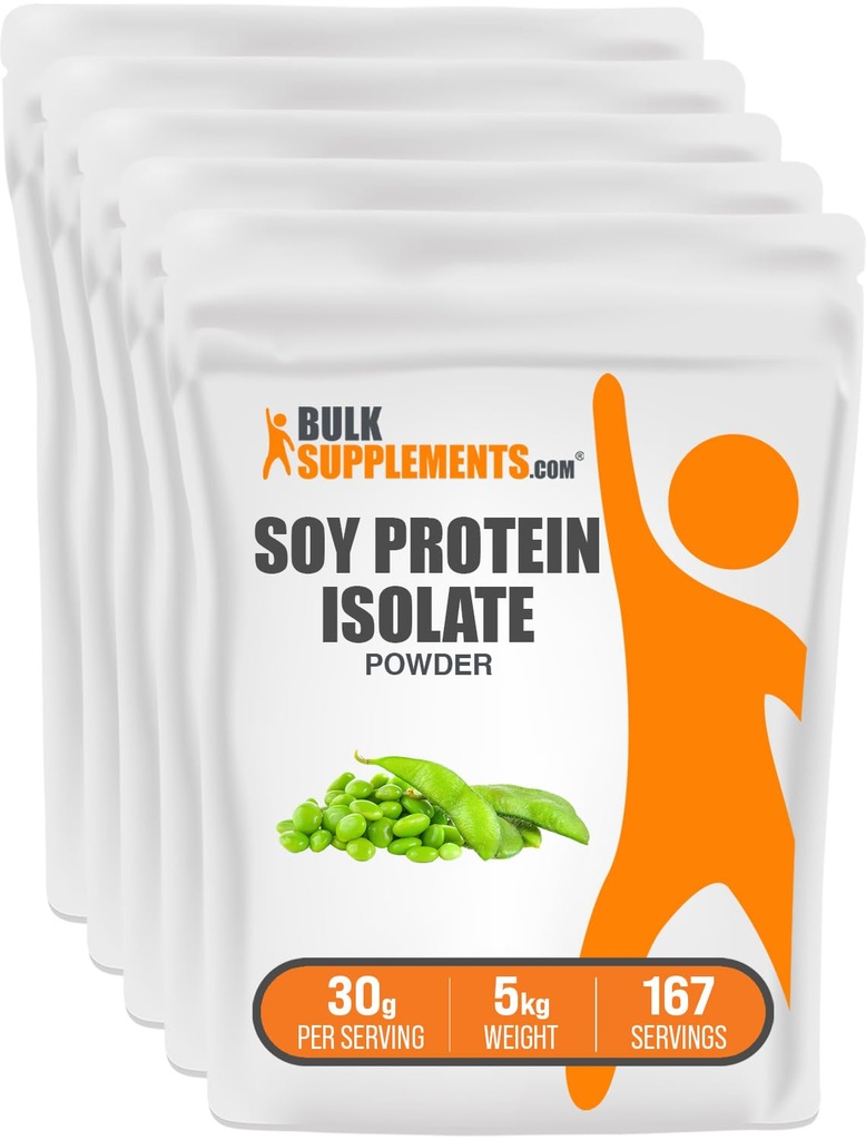 BulkSupplements.com大豆プロテインアイソレートパウダー - ビーガンプロテインパウダー、アンフレーバー - 純粋&グルテンフリー、30g/サービング、1kg(2.2ポンド)(5のパック)
