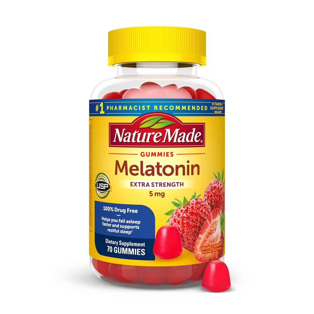 性質はMelatonin 5mgの大人のMelatoninのグミ、100%の薬剤の自由な睡眠の援助、70のグミ、余分強さの性質によってなされるMelatoninをなしました