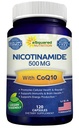 CoQ10(120カプセル)のニコチンアミド - ビタミンB3 500mg(ナイアシンアミドフラッシュフリー) - Coenzyme Q10パウダー - エネルギー、NAD、および皮膚細胞の健康をサポートするVIT B-3&Coq 10サプリメントピル