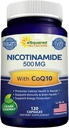CoQ10(120カプセル)のニコチンアミド - ビタミンB3 500mg(ナイアシンアミドフラッシュフリー) - Coenzyme Q10パウダー - エネルギー、NAD、および皮膚細胞の健康をサポートするVIT B-3&Coq 10サプリメントピル