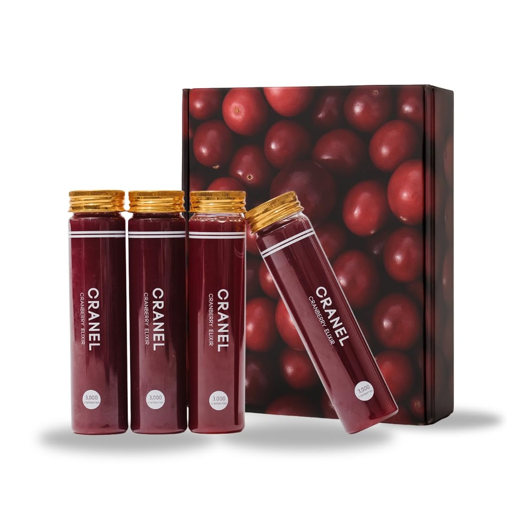 CRANEL UTIサポートクランベリーエリクサー、4Xボトル(月間供給) 臨床生産&抗生物質フリー、3,000実質クランベリー(タルト味)ビーガン&非GMO、ゼロ追加砂糖