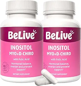BeLive Myo-Inositol&D-Chiro Inositolサプリメント - 2パック - 90カプセルそれぞれ - 40:1女性のための葉酸と比率
