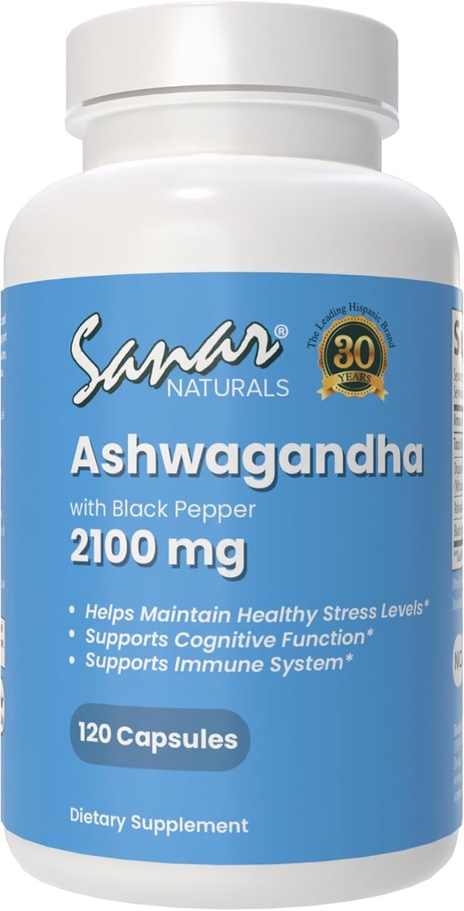 Sanar Naturals Ashwagandha 2,100 mg - ストレス&気分のサポートサプリメント - フォーカスと持続エネルギー、アッシュワガンダパウダー、ブラックペッパーとルート抽出ブレンドを促進 - 非GMO、120カプセル