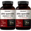 NatureBell亜鉛ケルセチンとビタミンC&D3、480カプセル(2パック) | Quercetin 1,000mg +亜鉛50mg +ビタミンC 250mg +ビタミンD3 5,000 IU | 4-in-1 高度な免疫&肺サポート | 亜鉛Vanta式