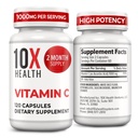 10X 健康のビタミン C 1000mg - 120 カプセルのビタミン C、免疫、酸化防止保護、大人のためのコラーゲン及びティッシュ サポートのための高い線量のアスコルビン酸 -ビタミンC 1000 mg -非GMO、グルテンフリー