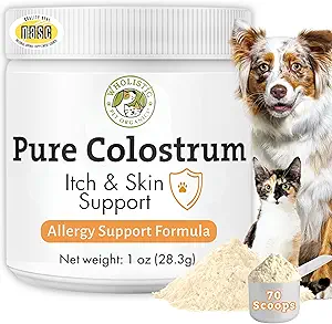 Wholisticペット有機物牛のコロスタルパウダー - 1 Oz - 季節性犬アレルギー救済 - 犬のための痛みの軽減 - 犬のための自然な抗炎症サプリメント - アメリカ製 - 犬アレルギー咀嚼に代替