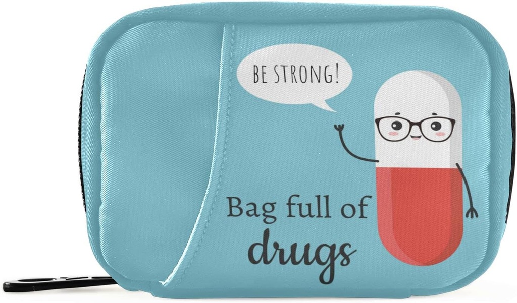 Naanle のかわいい漫画の丸薬箱 7 日の箱袋旅行のオルガナイザー ジッパーが付いているポータブル ウィークリー ビタミンの補足のホールダーのためのコンパクト サイズ 漫画の青い赤 4.6 x 3.14 x 1.88 インチ