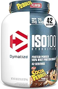Dymatize x Cocoaの小石ISO100のWhey蛋白質の粉の隔離剤、蛋白質の25g、5.5g BCAAs、120 Cal。、グルテンフリー、1g脂肪、1g砂糖、2gの炭水化物(42のサービング)