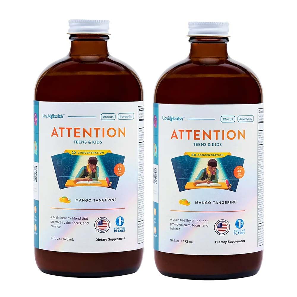 LIQUIDHEALTHの注意, 子供のための液体マルチビタミン & 十代の若者たち - 記憶保持を改善します, 集中, 焦点, 気分, リラックス & 米国製, 素晴らしい味, ビーガン, 砂糖フリー (2 パック)