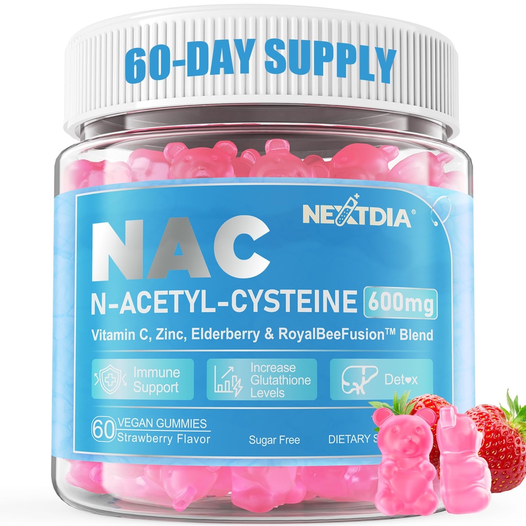 子供のためのネクストディアNACグミー&大人、Chewable N-アセチルシステインサプリメント600mg 1000mg w /ビタミンC、亜鉛、酸化防止剤&免疫サポート、肺&肝臓の健康、砂糖無料、120 Ct