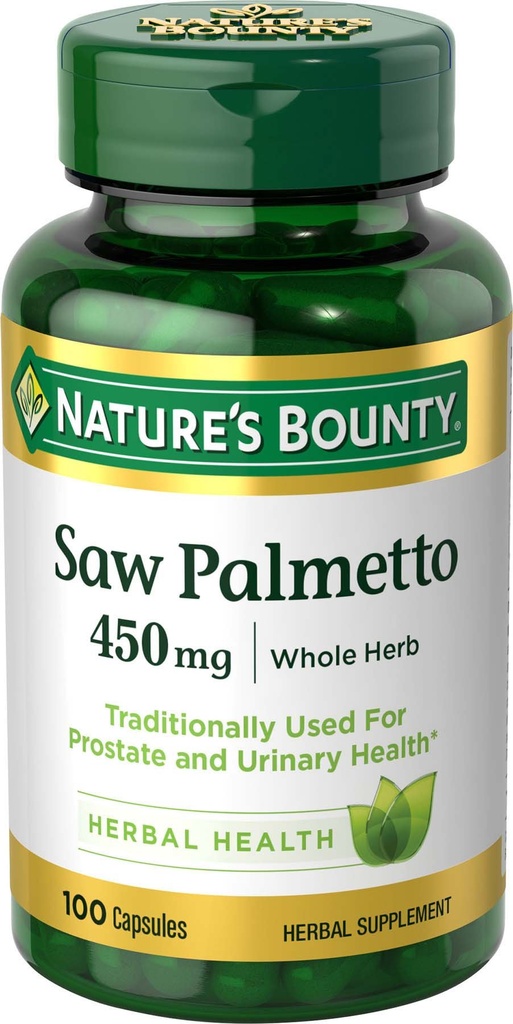 Nature's Bounty Saw Palmetto、ハーブヘルスサプリメント、前立腺および尿の健康、450 mg、100カプセル