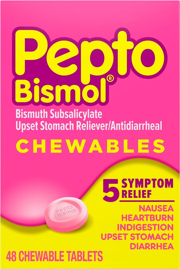 ナセア、ハートバーン、消化不良、アップセットの胃およびDiarrheaのためのPepto BismolのChewableタブレット - 5つの症状の速い救助、元の味、48のct