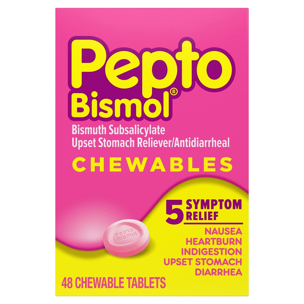 ナセア、ハートバーン、消化不良、アップセットの胃およびDiarrheaのためのPepto BismolのChewableタブレット - 5つの症状の速い救助、元の味、48のct