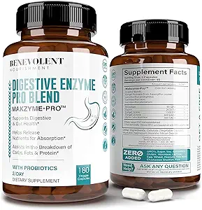 高繊維の消化酵素の補足- 180のカプセル、Proprietary 2500HUT Makzyme-ProのブレンドのProbioticsプラスパパイヤ、Bromelainの健康な消化及び膨脹の減少のための多自然なエキス