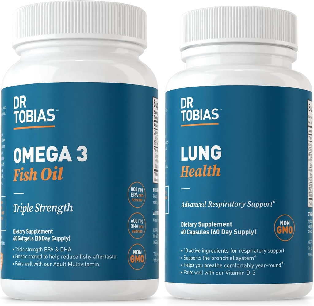 Dr. Tobias Omega 3 魚油 & 心のための肺の健康の補足, 脳 & 免疫サポート, 肺クレンジング & Bronchial & 呼吸器系のための解毒式, 60 カプセル