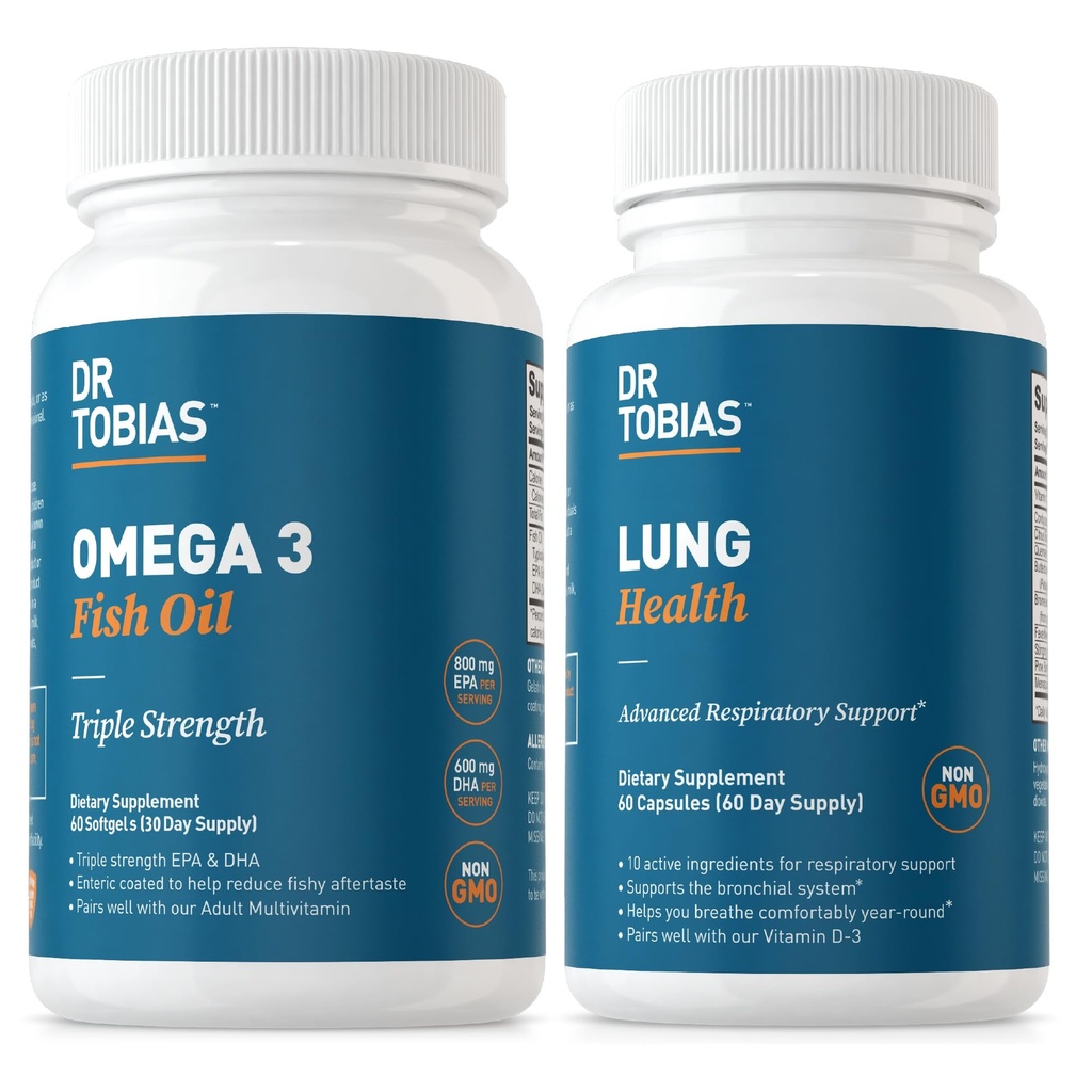 Dr. Tobias Omega 3 魚油 & 心のための肺の健康の補足, 脳 & 免疫サポート, 肺クレンジング & Bronchial & 呼吸器系のための解毒式, 60 カプセル