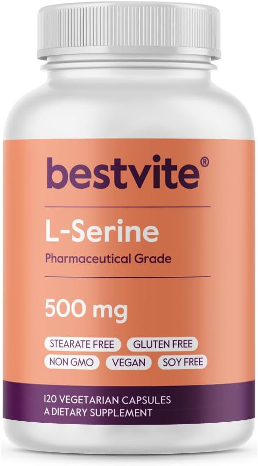BESTVITE L-Serine 500mg (120 Vegetarian Capsules) - No Stearates - Vegan - Non GMO - Gluten Free