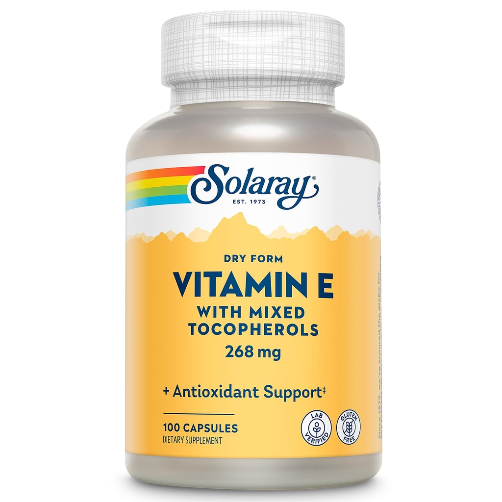 SOLARAYのビタミンE 400 IU (268mg)、乾燥した形態-自然な源、混合されたトコフェロールのビタミンE-酸化防止の補足、PMSおよびMenopauseサポート- 60日の保証、実験室は- 100のサーブ、100のカプセルを修飾しました