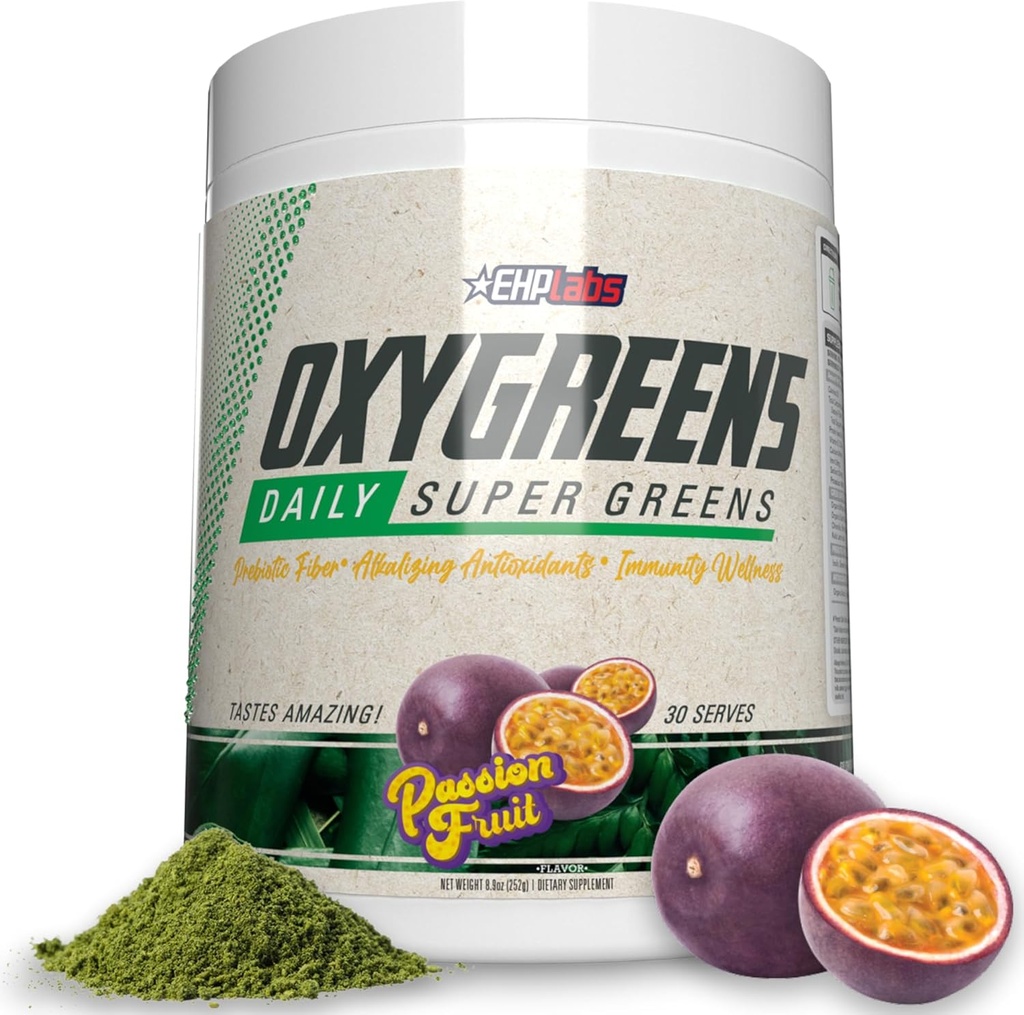 EHP Labs OxyGreensの極度の緑の粉-Spirulina及びChlorellaのスーパーフード、緑ジュースの粉及び緑はプレバイオティック繊維、酸化防止剤及び免除サポート、30のサーブ(パッション フルーツ)と補います