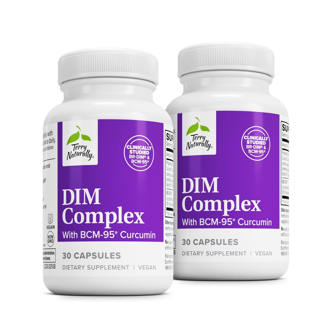 Terry Naturally DIM Complex - Dietary Supplement with BCM-95 Curcumin - Supplement to Support Healthy Hormone Balance, Liver Health & Menopause Symptom Relief - 30 Capsules, 2 Pack (60 Capsules)