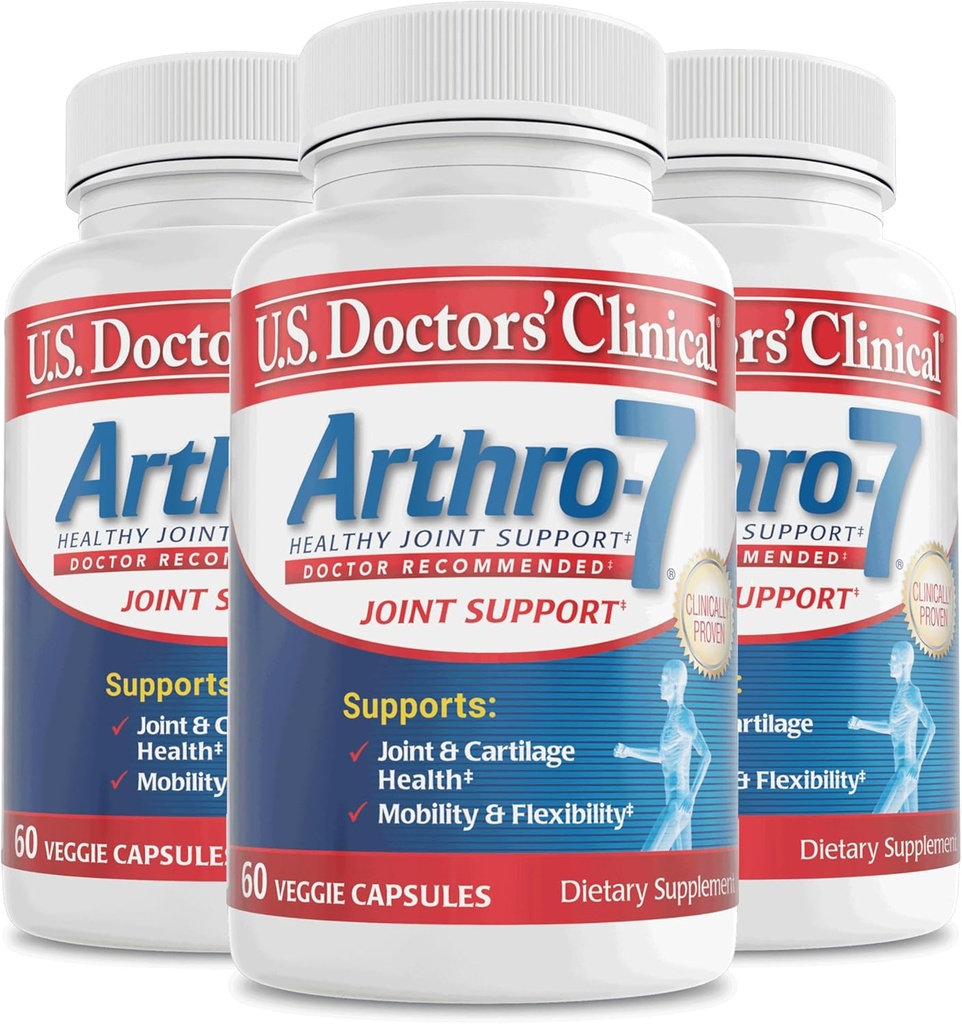 U.S. Doctors' Clinical Arthro-7 - 臨床的に実証済みの共同サポートコンプレックス(Turmeric、Collaagen、Bromelain for Flexibility、Mobility、および強力な軟骨 - 180カプセル(3ボトル) - 45 / 90日の供給