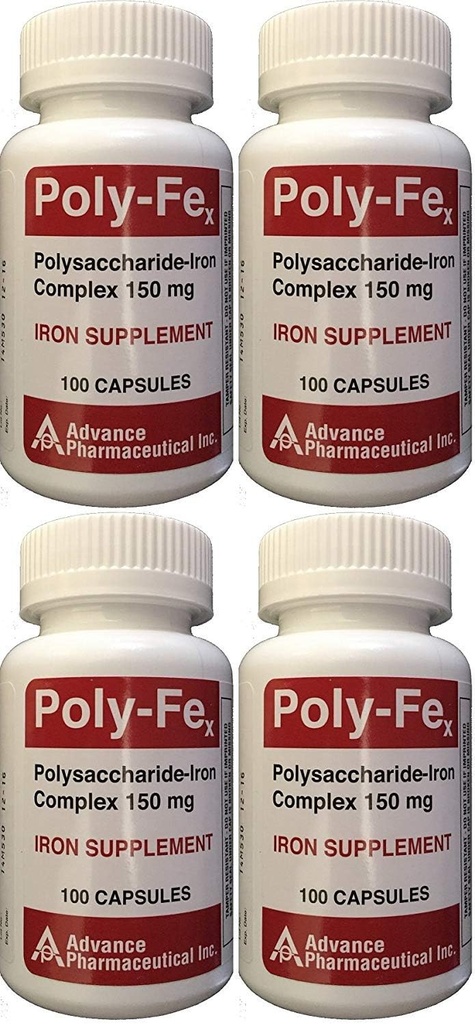 Polysaccharide Iron Complex 150 mg Capsules Iron Supplement 100 Capsules per Bottle Pack of 4 Total 400 Capsules