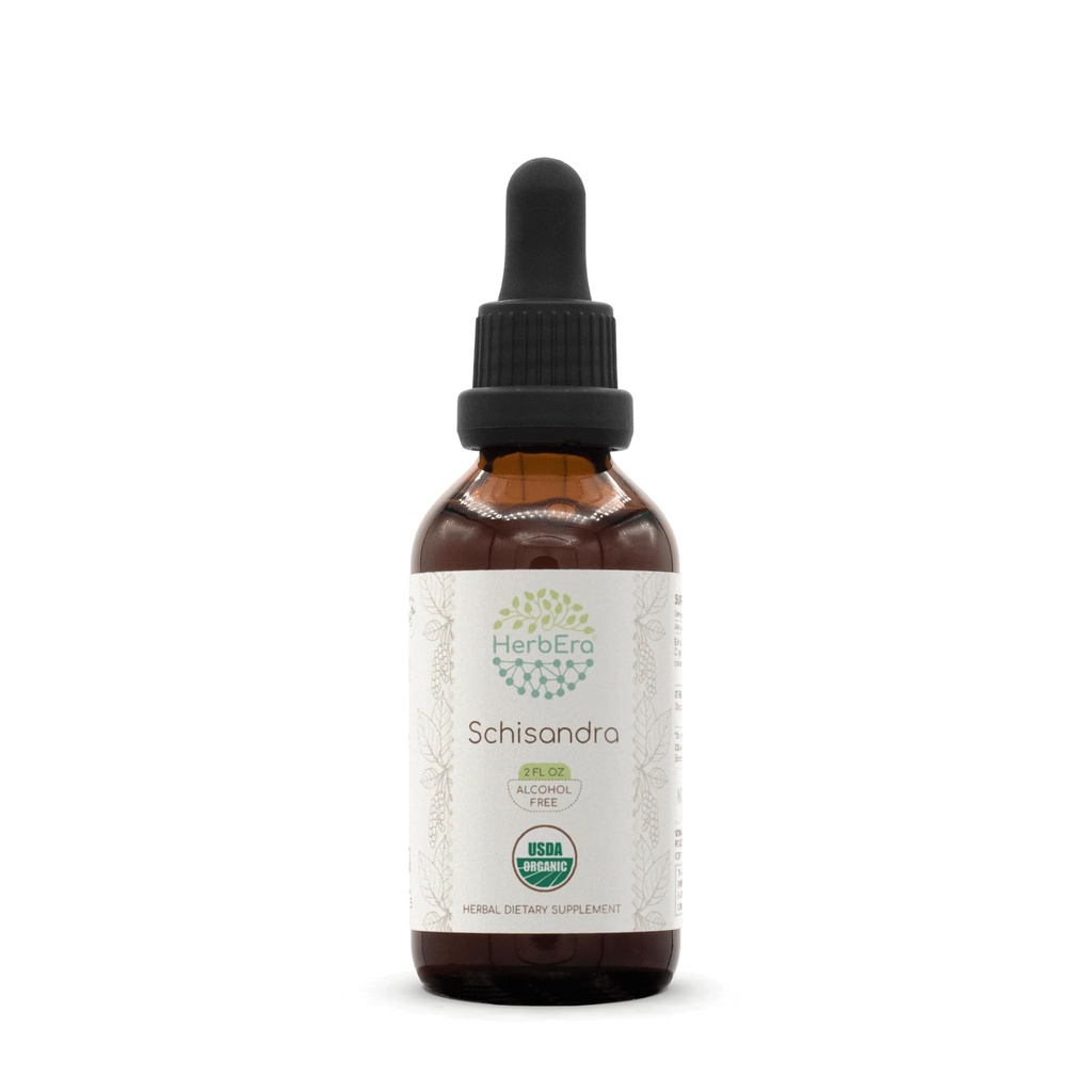 HerbEra Schisandra B60 USDA Organic Tincture | アルコールフリーエキス、高機能ハーブドロップ、液状サプリメント| 認定オーガニックシサンドラ(シサンドラキネシス)ドライベリー(2oz)