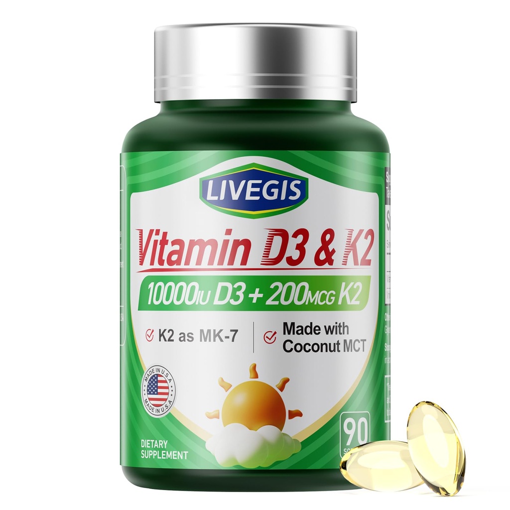ビタミンD3 K2のSoftgels、K2 (MK-7)とのD3 10000 IU CoconutオイルのSoftgelsの容易なD及びKの2つを飲みやすい、Calciumの吸収、免疫および中心の健康を支えて下さい- 90の計算