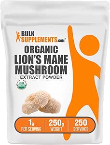 BulkSupplements.comオーガニックライオンのマネ茸エキスパウダー - ライオンズマネサプリメントパウダー、ウェルビーイングのためのスーパーフード - ビーガン、サービングあたり1g、250g(8.8オンス)(パッケージ1)
