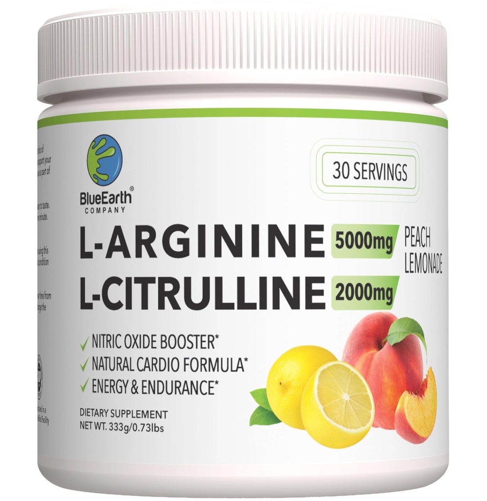 L-アルギニン5000mg + L-シトルリン2000mgコンプレックスパウダーサプリメント - ニトリ酸化物ブースター - 心の健康、血流、エネルギーと耐久性 - 30サービング(ビーチレモネード)