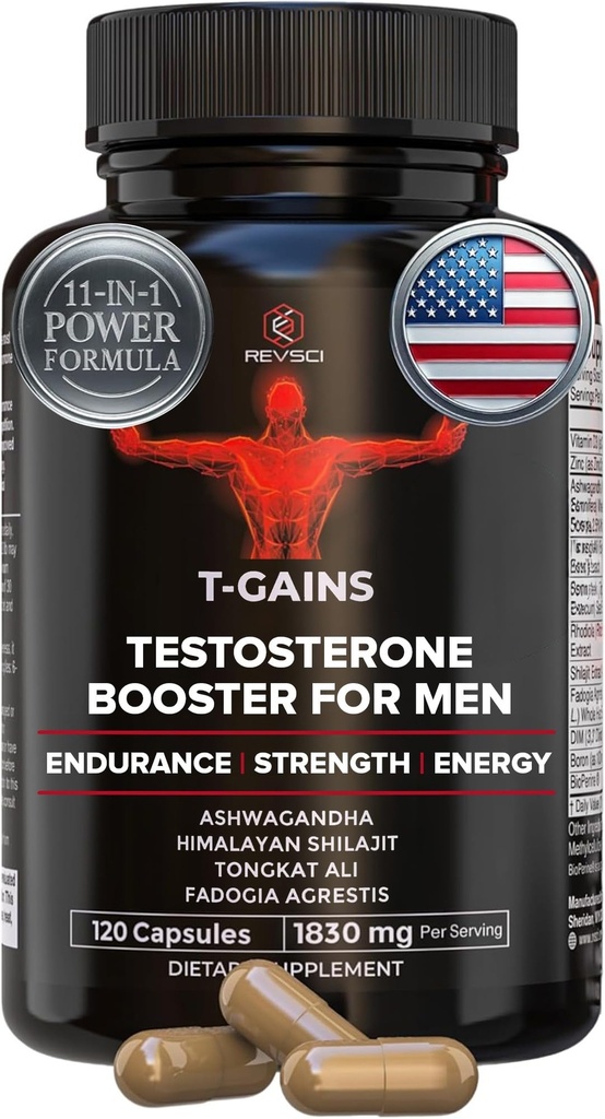 蛋白同化ブースター & 筋肉ビルダー, T-GAINS男性のためのテストステロンサプリメント, TRTテストブースター & エストロゲンブロッカー, 男性のための HGH サプリメント - 筋肉の成長のためのトンカットアリファドヤアグレシス, 120 キャップ