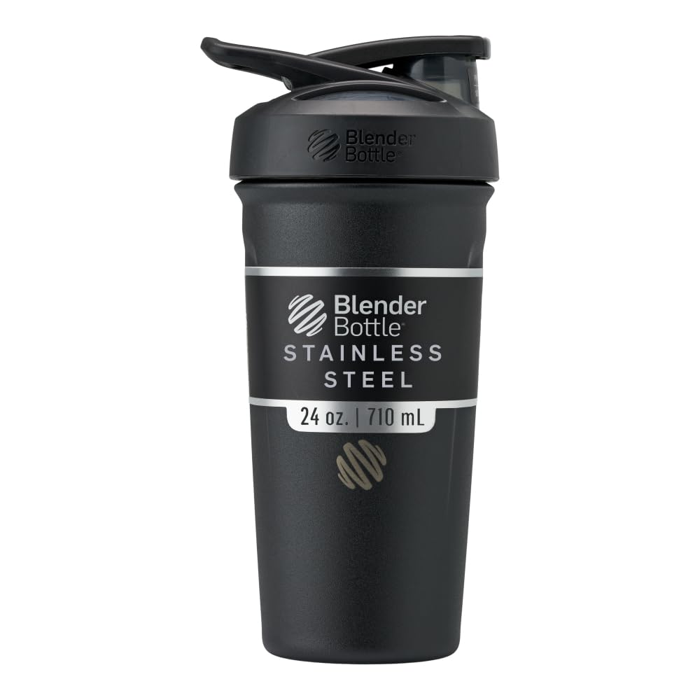 BlenderBottle Stradaのシェーカーのコップはワイヤー ウィスク、24Ounce、黒が付いているステンレス鋼の水差しを絶縁しました