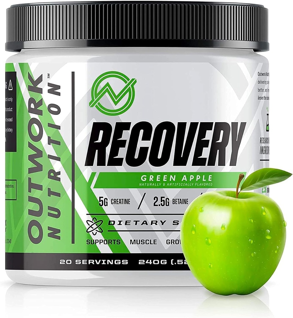 Outwork Nutrition Post Workout Recovery Powder - Creatine Monohydrate, KSM-66 Ashwagandha & Tart Cherry - Speeds Recovery, Eases Soreness - Creatine Powder for Men & Women, Green Apple, 240 Gr