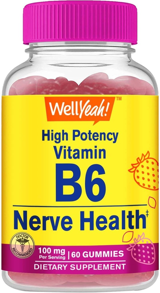 WellYeahの高い効力のビタミンB6のグミ - 神経の健康、認知機能、気分調整、免疫サポート、心血管の健康を促進 - ビーガン、非GMO、グルテンフリー - 60カウント