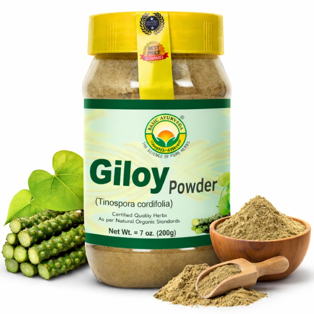 BASIC AYURVEDA Giloyパウダー | 7.05 Oz(200g) | 有機性チノスポラコルディフォリアステムパウダー | 免疫システムブースター&ヘルシーダイジェクション天然グドゥチエキス
