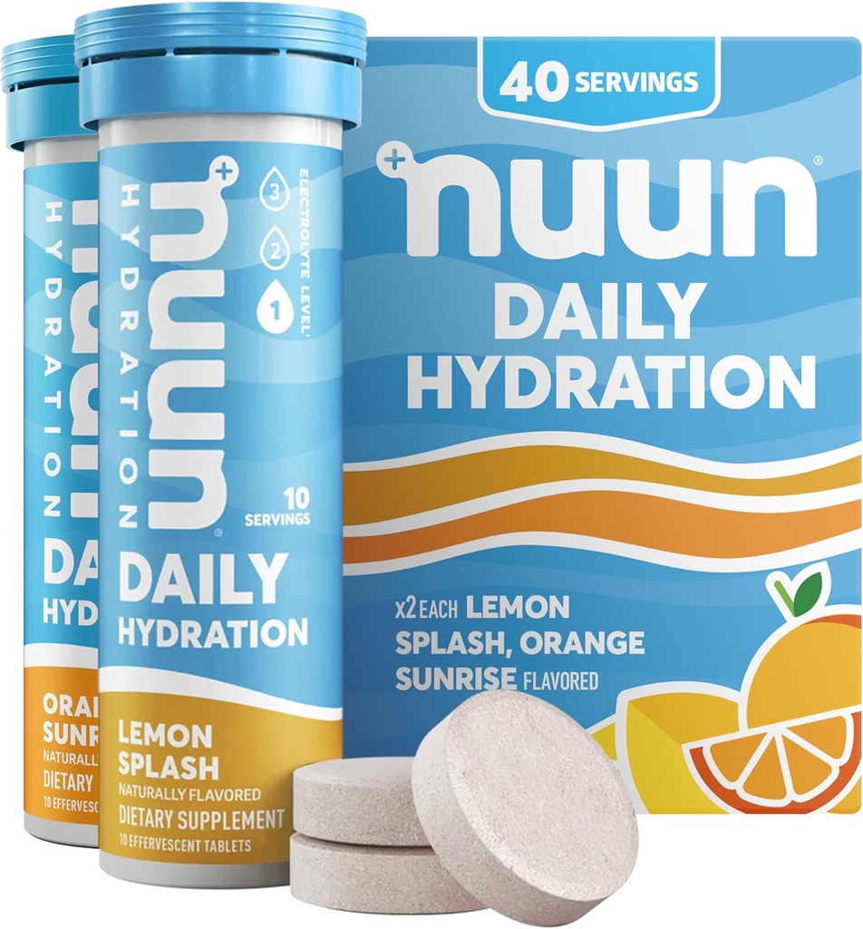 Nuun Daily Electrolyte Tablets with Magnesium, Calcium, Potassium, Chloride & Sodium, Gluten Free, Sugar Free, & Vegan, Mixed Citrus Flavor, 4 Pack (40 Servings Total)