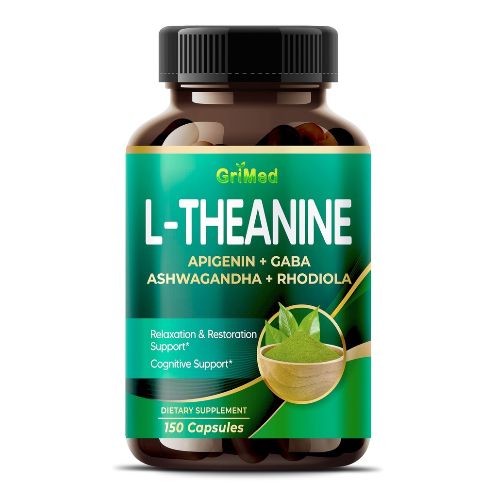 GriMed L-Theanine 11,900mg- X10 Apigenin、GABA Ashwagandha、Rhodiola - リラクゼーションと復元焦点とメモリ - アメリカ製(150カウント)