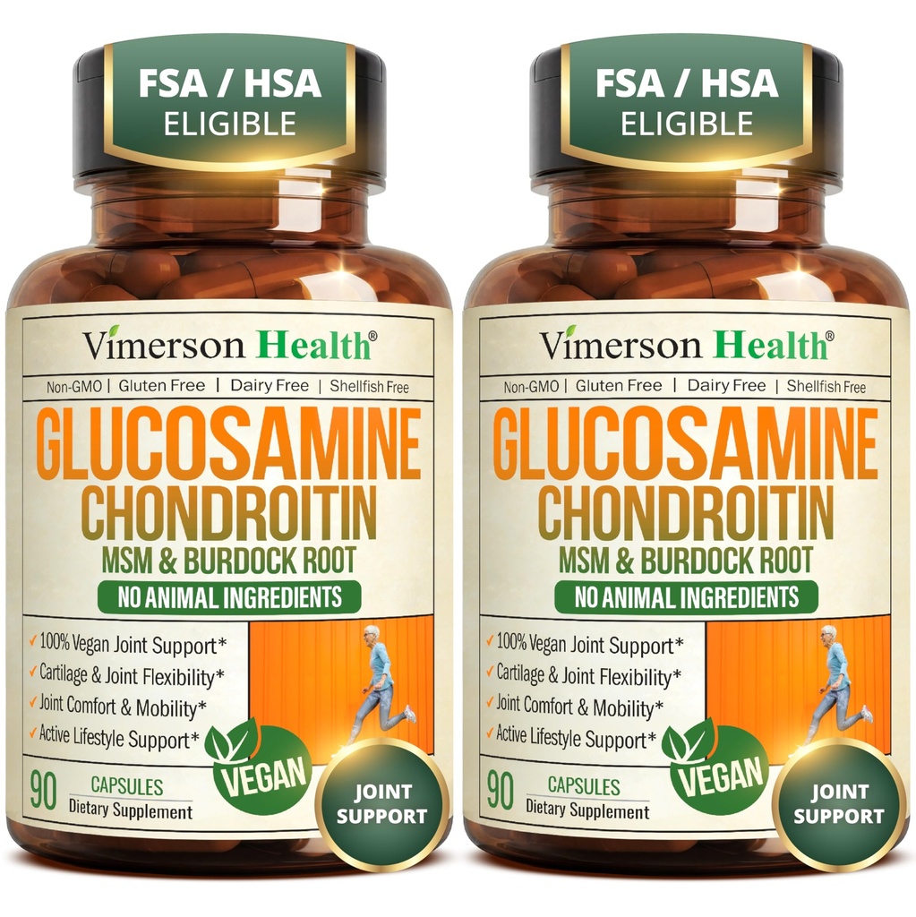 グルコサミンコンドロイチンMSM - グルコサミン硫酸1500mg、コンドロイチンとMSM - 軟骨、関節の健康と柔軟性のために - 2パック、ビーガン