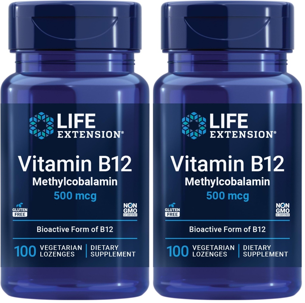 ライフエクステンションビタミンB12メチルコバラミン500mcg - 一般的なエネルギーと脳の健康のためのビタミンB12サプリメント - 砂糖無料のベジタリアンロゼンジはあなたの口に溶解 - 一度毎日 - 100カウント