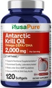 NusaPure Antarctic Krill Oil 2000 mg 120 Softgels, Omega-3 EPA 360mg, DHA 240mg, Soyfree Astaxanthin Supplement Sourced from Krill 800ppm