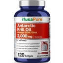 NusaPureのAntarcticのKrillオイル2000のmg 120のSoftgels、Omega-3 EPA 360mg、DHA 240mgのKrill 800ppmから源づく大豆の補足