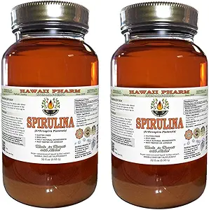Spirulina Alcohol-Free Liquid Extract, Organic Spirulina (Arthrospira platensis) Dried Algae Glycerite Natural Herbal Supplement, Hawaii Pharm, USA 2x32 fl.oz