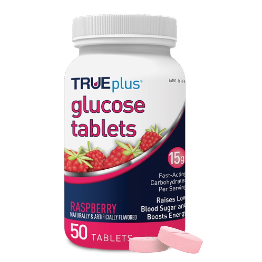 TRUEplus®グルコース錠、ラズベリー味 - 50ct