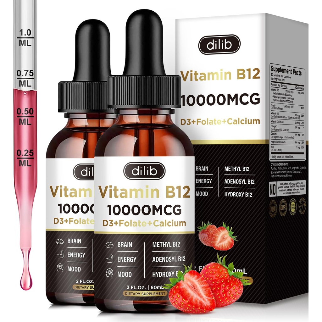 ビタミンB12の液体はSublingual 10000のmcgの三重B-12の複雑な補足、女性及び人のためのメチル及びMethylcobalaminのブレンド、気分及びエネルギー ブースター、Metabolism及び健康サポート、2のパックを落とします