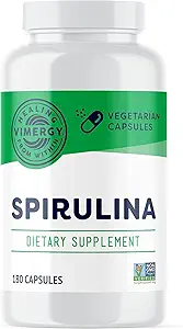 Vimergy Spirulina カプセル – 集中された植物タンパク質 サポート免疫健康 & 心機能 – ビーガン, コーシャ, グルテンフリー – 180 カプセル