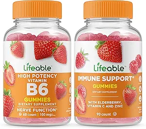 Lifeable Vitamin B6 + Immune Support, Gummies Bundle - Great Tasting, Vitamin Supplement, Gluten Free, GMO Free, Chewable