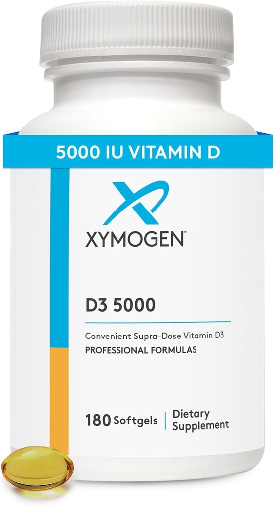 XYMOGEN D3 5000 - ビタミンD3 5000 IU(125 mcg) - 免疫の健康、骨+心臓の健康(180 Softgels)をサポートする高効力ビタミンDサプリメント
