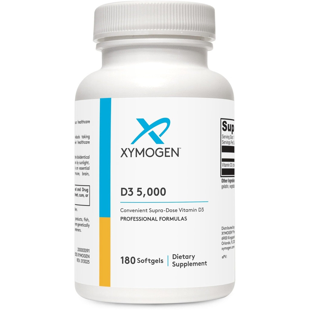 XYMOGEN D3 5000 - ビタミンD3 5000 IU(125 mcg) - 免疫の健康、骨+心臓の健康(180 Softgels)をサポートする高効力ビタミンDサプリメント